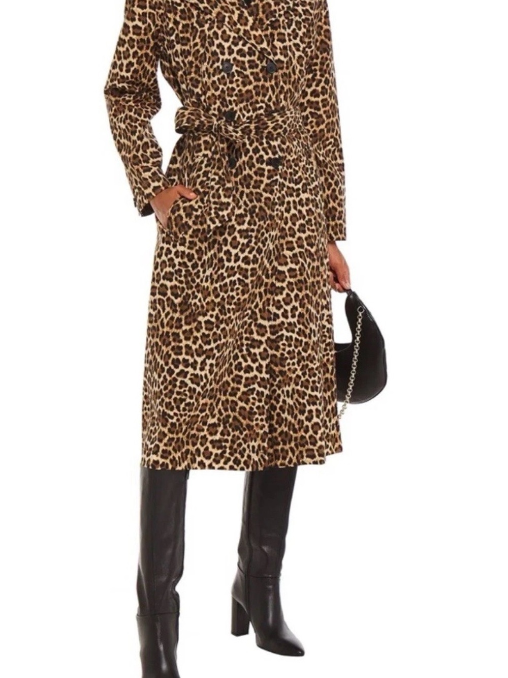 BA&SH Women’s Trench Coat Leopard Pattern Belted